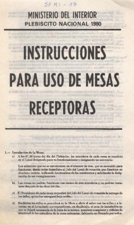 Instrucciones para uso de mesas receptoras Plebiscito Nacional 1980