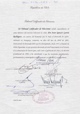 Certificado  del Tribunal Calificador de Elecciones