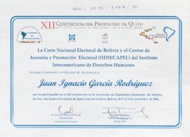 Diploma de la XII Conferencia del Protocolo de Quito